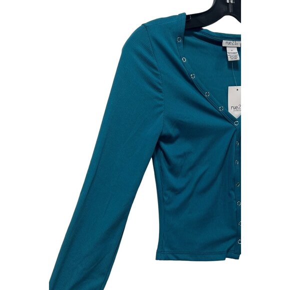 Rue 21 - Women's Casual Long Sleeve Button Down T-Shirt - Blue - Small - Picture 12 of 13